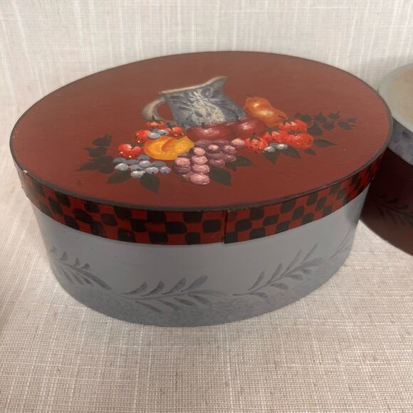 Set of 4 Handpainted Wood Bentwood Oval Nesting Pantry Boxes Pennsylvania - Picture 4 of 15
